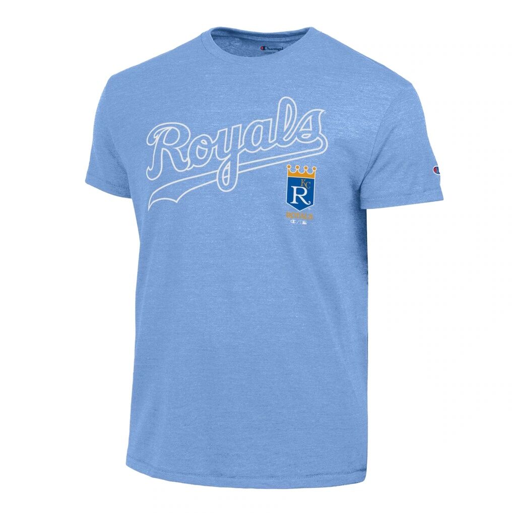Kansas City Royals Champion Cooperstown Wordmark Lockup Tri-Blend T-Shirt - Light Blue