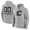 Calgary Flames Big & Tall Personalized Name & Number Monochrome Pullover Hoodie - Gray - Front View