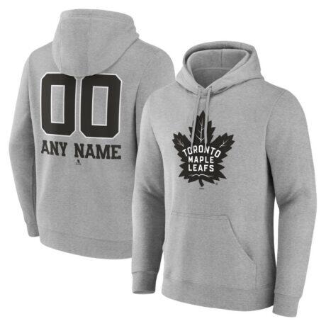 Toronto Maple Leafs Big & Tall Personalized Name & Number Monochrome Pullover Hoodie - Gray - Front View