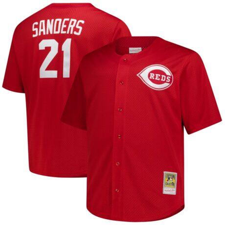 Deion Sanders Cincinnati Reds Mitchell & Ness Big & Tall Cooperstown Mesh Batting Practice Jersey - Red - Front View