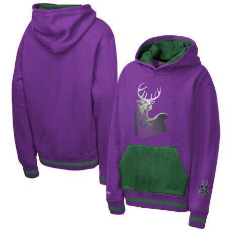 Milwaukee Bucks Mitchell & Ness Youth Playmaker Fashion Fleece Hoodie - Purple - Front View