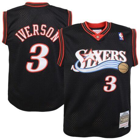 Allen Iverson Philadelphia 76ers Mitchell & Ness Youth 2000-01 Swingman Road Jersey - Black - Front View