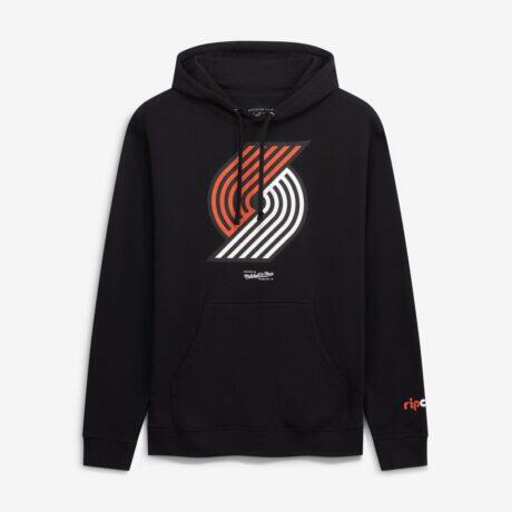 Portland Trail Blazers Mitchell & Ness Fleece Hoodie - Black - Front View