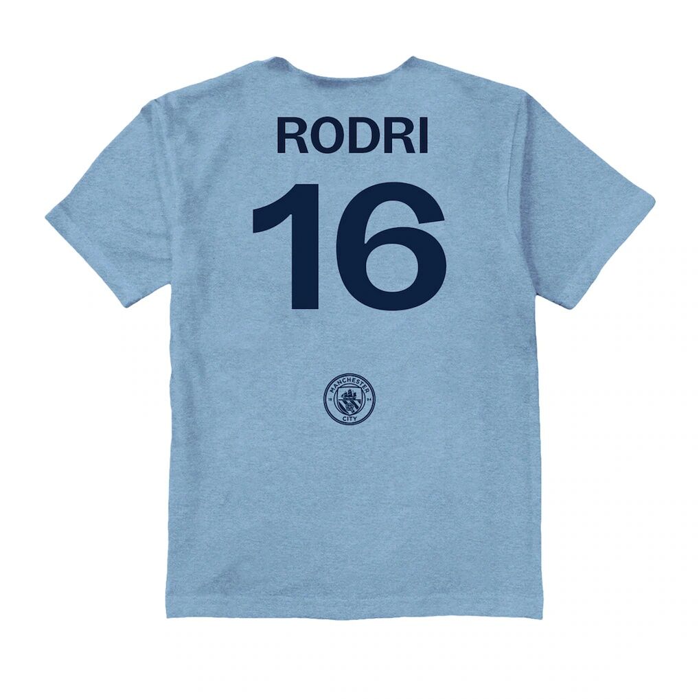Rodri Manchester City Vive La Fete Youth Player Name & Number Color Badge T-Shirt - Light Blue