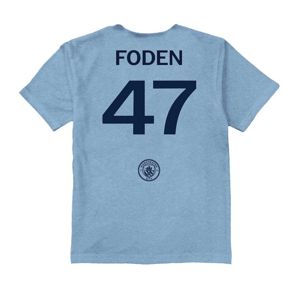 Phil Foden Manchester City Vive La Fete Toddler Player Name & Number Color Badge T-Shirt – Light Blue