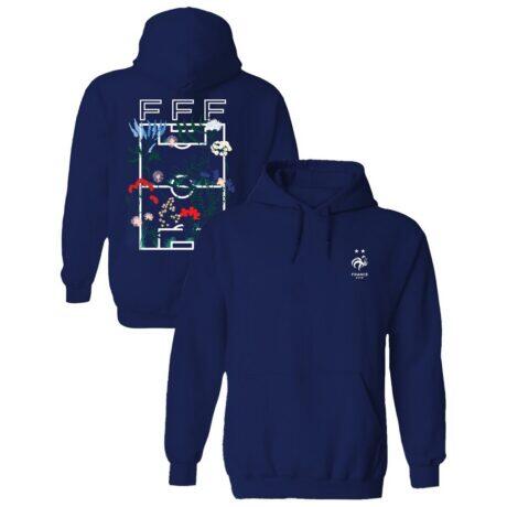 France National Team Vive La Fete Women's Soccer Field Fleece Hood - Navy - Front View