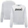 Anaheim Ducks Levelwear Women's Yvette Big Script Tri-Blend Sweatshirt - White - Front View