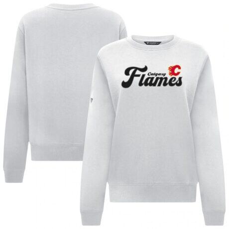 Calgary Flames Levelwear Women's Yvette Big Script Tri-Blend Sweatshirt - White - Front View