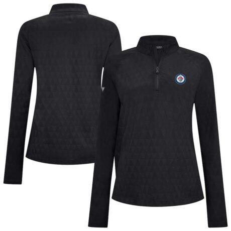 Winnipeg Jets Levelwear Women's Spike Raglan Quarter-Zip Top - Black - Front View