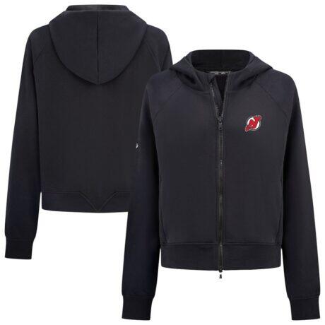 New Jersey Devils Levelwear Women's Judd Raglan Full-Zip Hoodie - Black - Front View