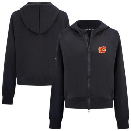 Calgary Flames Levelwear Women's Judd Raglan Full-Zip Hoodie - Black - Front View