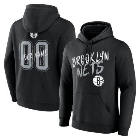 Brooklyn Nets Big & Tall Hustle Personalized Name & Number Hoodie - Black - Front View