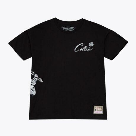 Boston Celtics Mitchell & Ness Chrome Heritage T-Shirt - Black - Front View