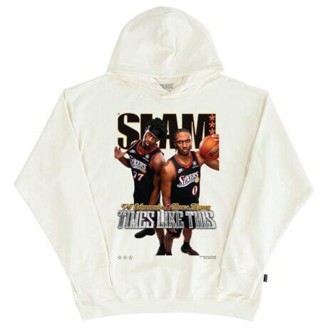 VJ Edgecombe & Tyrese Maxey Philadelphia 76ers SLAM Unisex Cover Hoodie - Cream - Front View