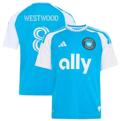 Ashley Westwood Charlotte FC adidas Youth 2026 Carolina Kit: Crowns Up Replica Jersey - Blue - Front View