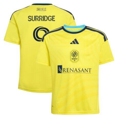 Sam Surridge Nashville SC adidas Youth 2026 The Reverb Kit Replica Jersey - Yellow - Front View