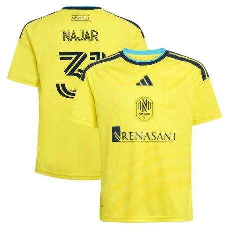 Andy Najar Nashville SC adidas Youth 2026 The Reverb Kit Replica Jersey - Yellow - Front View