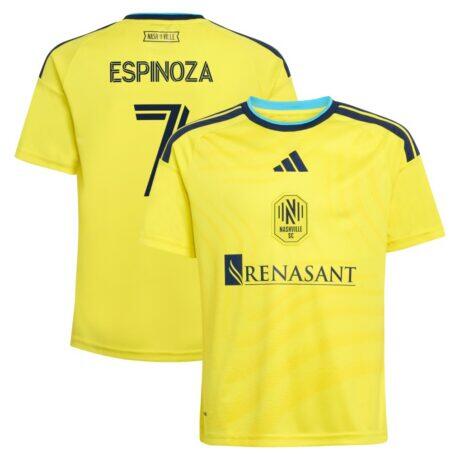 Cristian Espinoza Nashville SC adidas Youth 2026 The Reverb Kit Replica Jersey - Yellow - Front View
