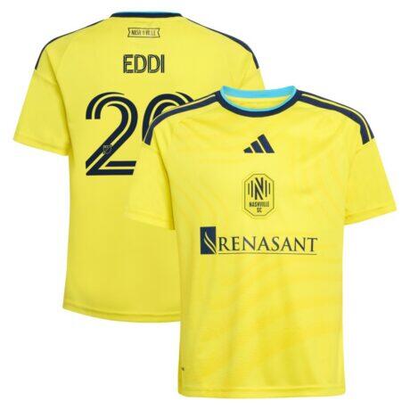 Edvard Tagseth Nashville SC adidas Youth 2026 The Reverb Kit Replica Jersey - Yellow - Front View