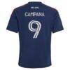 Leonardo Campana New England Revolution adidas Youth 2026 Independence Day Replica Jersey - Blue - Detail View