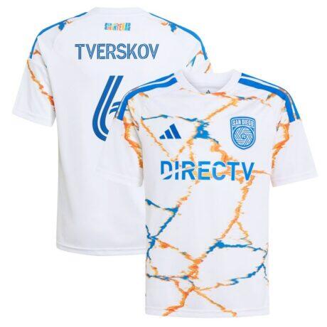 Jeppe Tverskov San Diego FC adidas Youth 2026 Unprecedented Unity Kit Replica Jersey - White - Front View