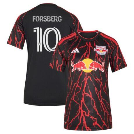 Emil Forsberg New York Red Bulls adidas Women's 2026 The Rooted Kit Replica Jersey - Black - Front View