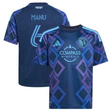Manu García Sporting Kansas City adidas Youth 2026 The 18th & Vine Kit Replica Jersey - Blue - Front View