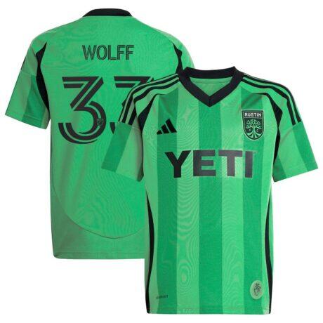 Owen Wolff Austin FC adidas Youth 2025 The Heartbeat Kit Replica Jersey - Green - Front View
