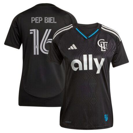 Pep Biel Charlotte FC adidas Women's 2025 Fortress Kit Replica Jersey - Black - Front View