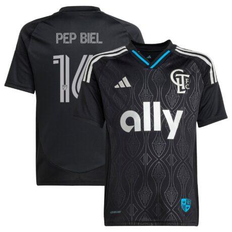 Pep Biel Charlotte FC adidas Youth 2025 Fortress Kit Replica Jersey - Black - Front View