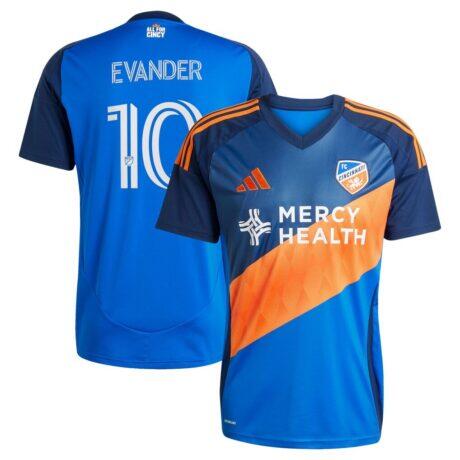 Evander da Silva Ferreira FC Cincinnati adidas 2025 Orange and Blue Legacy Kit Replica Jersey - Blue - Front View