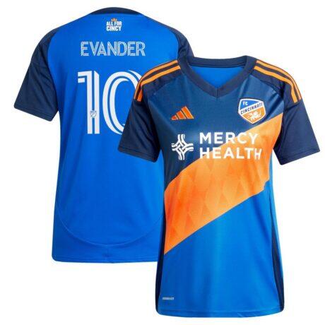 Evander da Silva Ferreira FC Cincinnati adidas Women's 2025 Orange and Blue Legacy Kit Replica Jersey - Blue - Front View