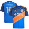Evander da Silva Ferreira FC Cincinnati adidas Youth 2025 Orange and Blue Legacy Kit Replica Jersey - Blue - Front View