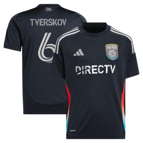 Jeppe Tverskov San Diego FC adidas Youth 2025 State of Flow Replica Jersey - Navy - Front View