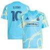 Milan Iloski Philadelphia Union adidas Youth 2025 The Voltage Kit Replica Jersey - Blue - Front View