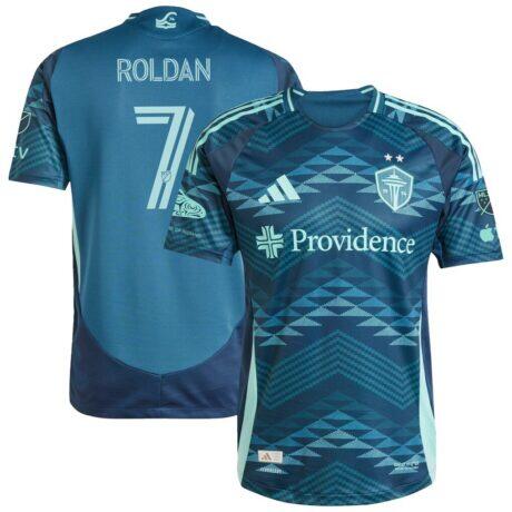 Cristian Roldan Seattle Sounders FC adidas 2025 The Salish Sea Kit On-Field Authentic Jersey - Blue - Front View
