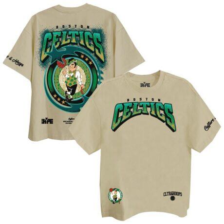 Boston Celtics Two Hype Unisex Drip & Dime Elevated Drop Shoulder T-Shirt - Cream - Front View
