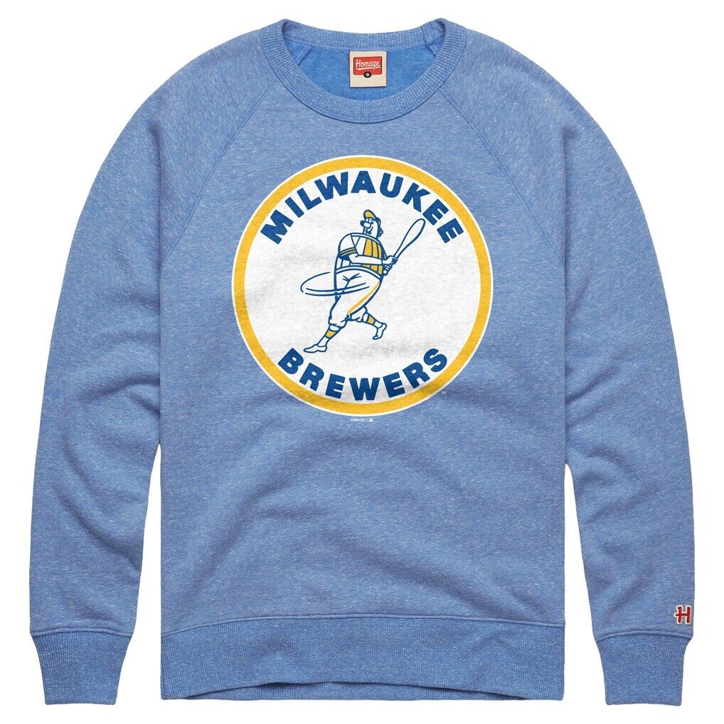 Milwaukee Brewers Homage Cooperstown Collection Raglan Tri-Blend Sweatshirt - Powder Blue