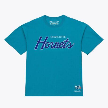 Charlotte Hornets Mitchell & Ness Vintage Wordmark T-Shirt - Teal - Front View