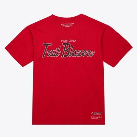 Portland Trail Blazers Mitchell & Ness Vintage Wordmark T-Shirt - Red - Front View