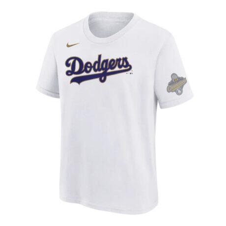 Mookie Betts Los Angeles Dodgers Nike Youth 2026 Gold Collection Name & Number T-Shirt - White - Side View
