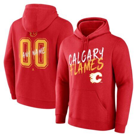 Calgary Flames Hustle Personalized Name & Number Hoodie - Red - Front View