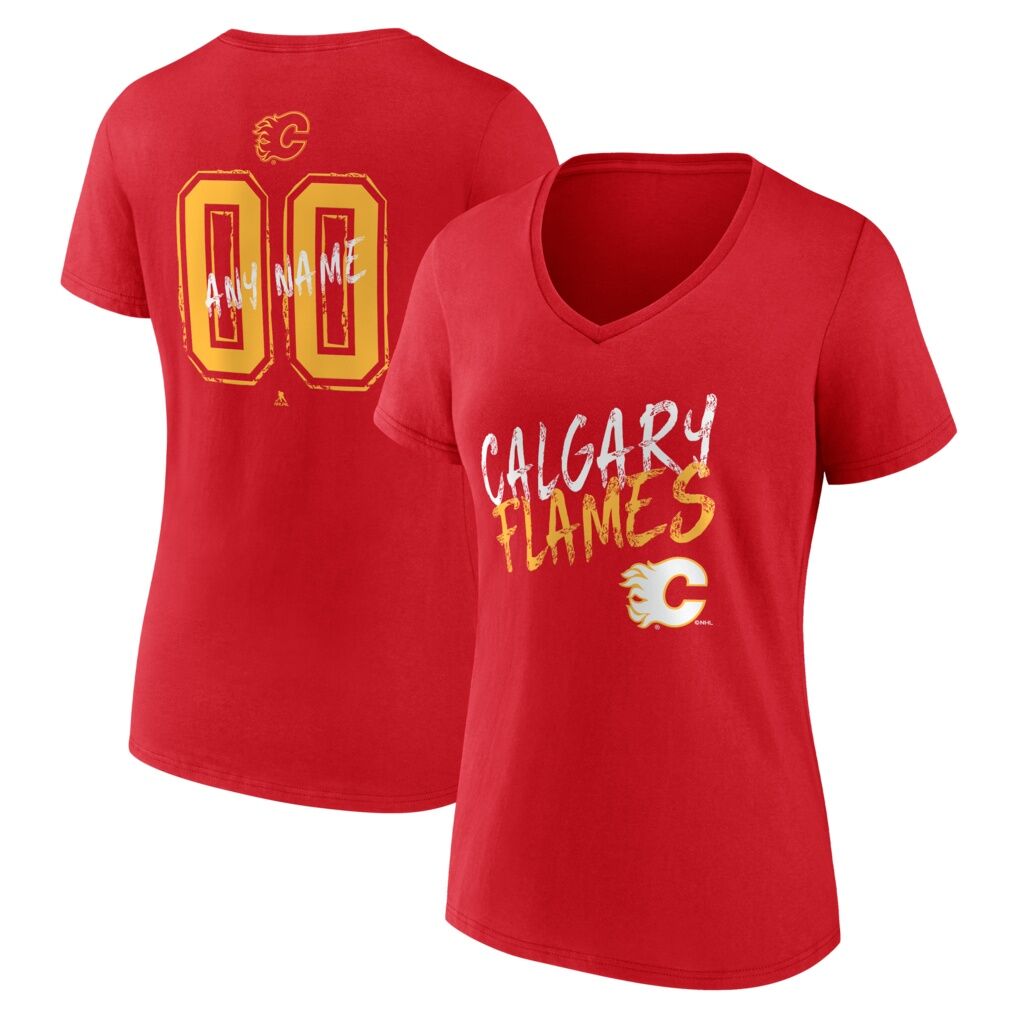 Calgary Flames Women's Hustle Personalized Name & Number V-Neck T-Shirt