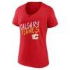Calgary Flames Women's Hustle Personalized Name & Number V-Neck T-Shirt - Red - Side View