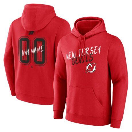 New Jersey Devils Hustle Personalized Name & Number Hoodie - Red - Front View