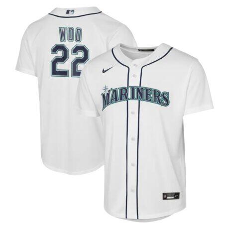 Bryan Woo Seattle Mariners Nike Youth Home Baseline Jersey - White - Front View