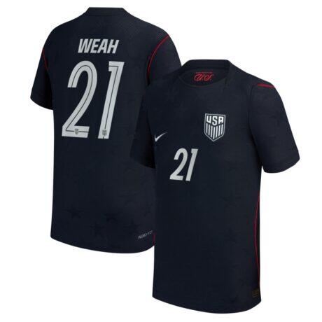 Timothy Weah USMNT Nike Youth 2026 Away Match Authentic Jersey - Blue - Front View