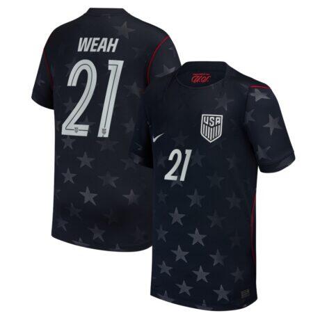 Timothy Weah USMNT Nike Youth 2026 Away Stadium Replica Jersey - Blue - Front View