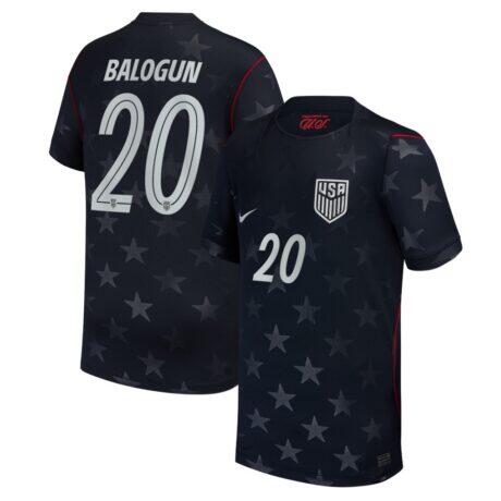 Folarin Balogun USMNT Nike Youth 2026 Away Stadium Replica Jersey - Blue - Front View