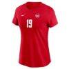 Alphonso Davies Canada Soccer Nike Women's Home Name & Number T-Shirt - Red - Side View